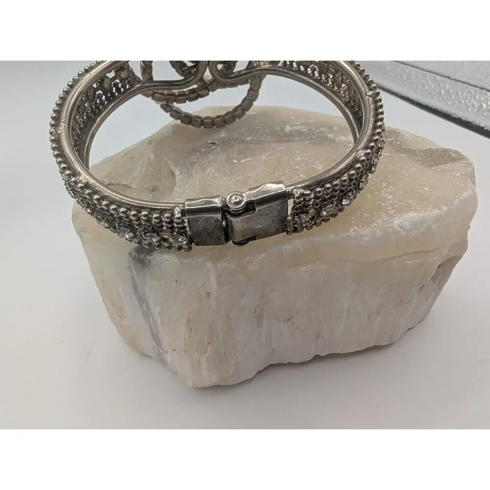 Ornate Silver Tone Crystal Rhinestone Bangle Bracelet Fashion Jewelry